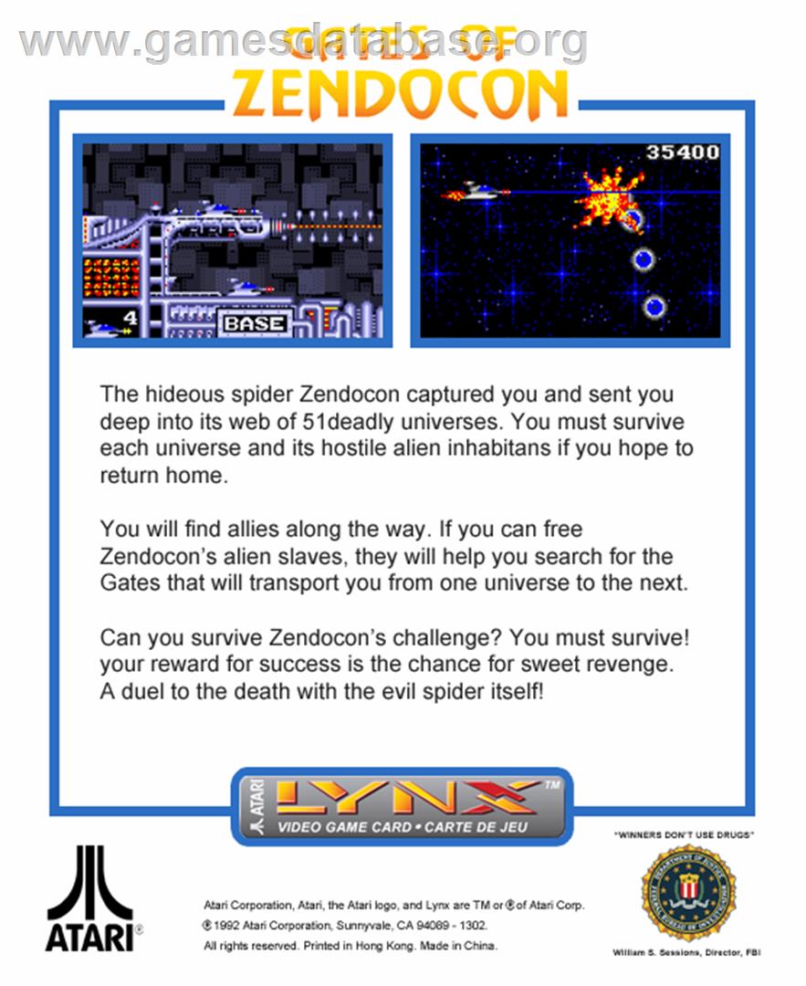 Gates of Zendocon - Atari Lynx - Artwork - Box Back