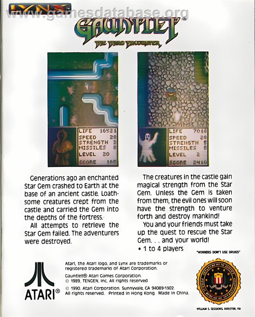 Gauntlet - The Third Encounter - Atari Lynx - Artwork - Box Back