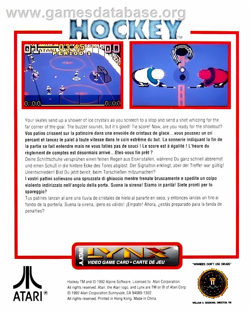 Hockey - Atari Lynx - Artwork - Box Back