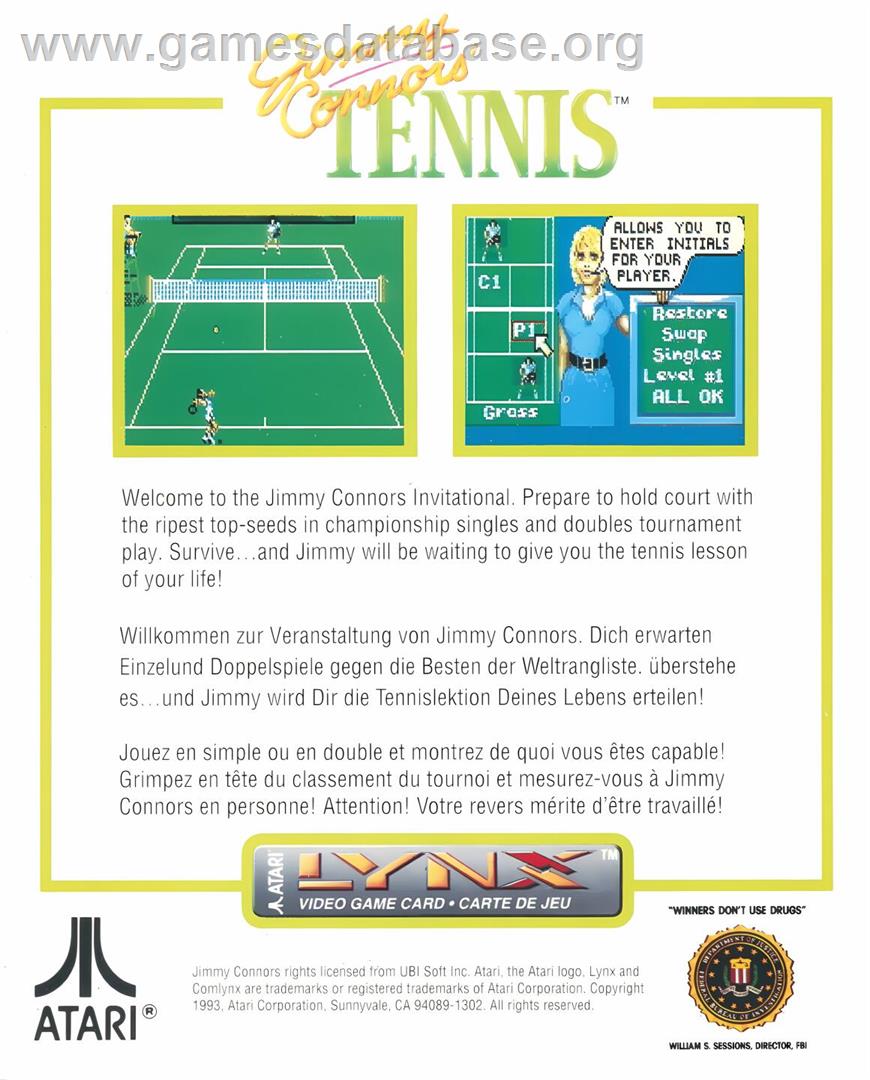 Jimmy Connors' Tennis - Atari Lynx - Artwork - Box Back