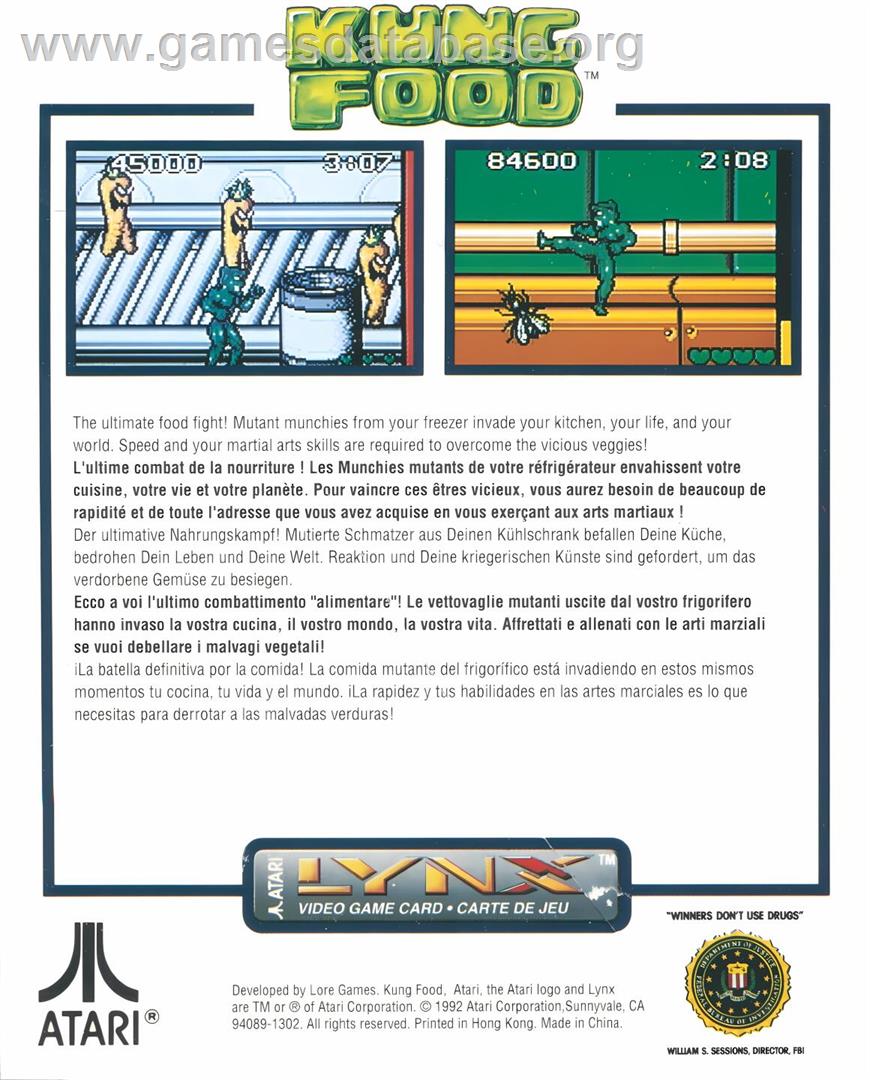 Kung Food - Atari Lynx - Artwork - Box Back