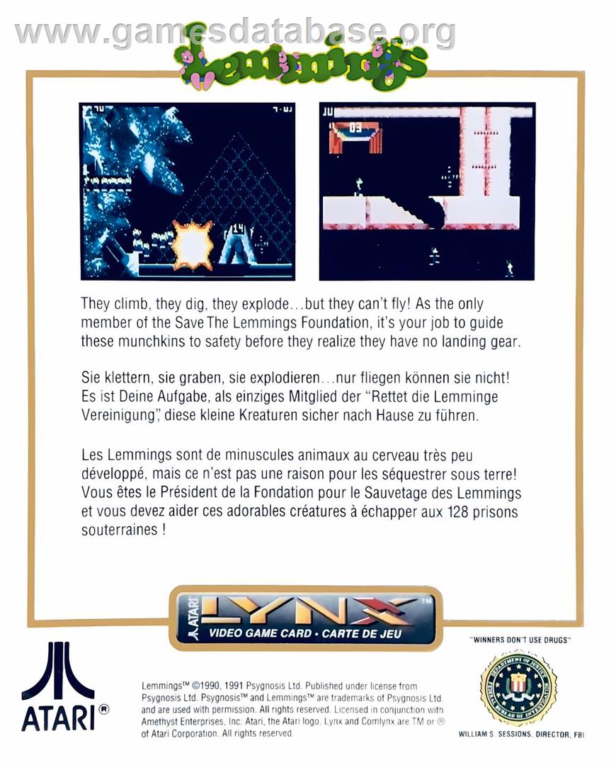 Lemmings - Atari Lynx - Artwork - Box Back