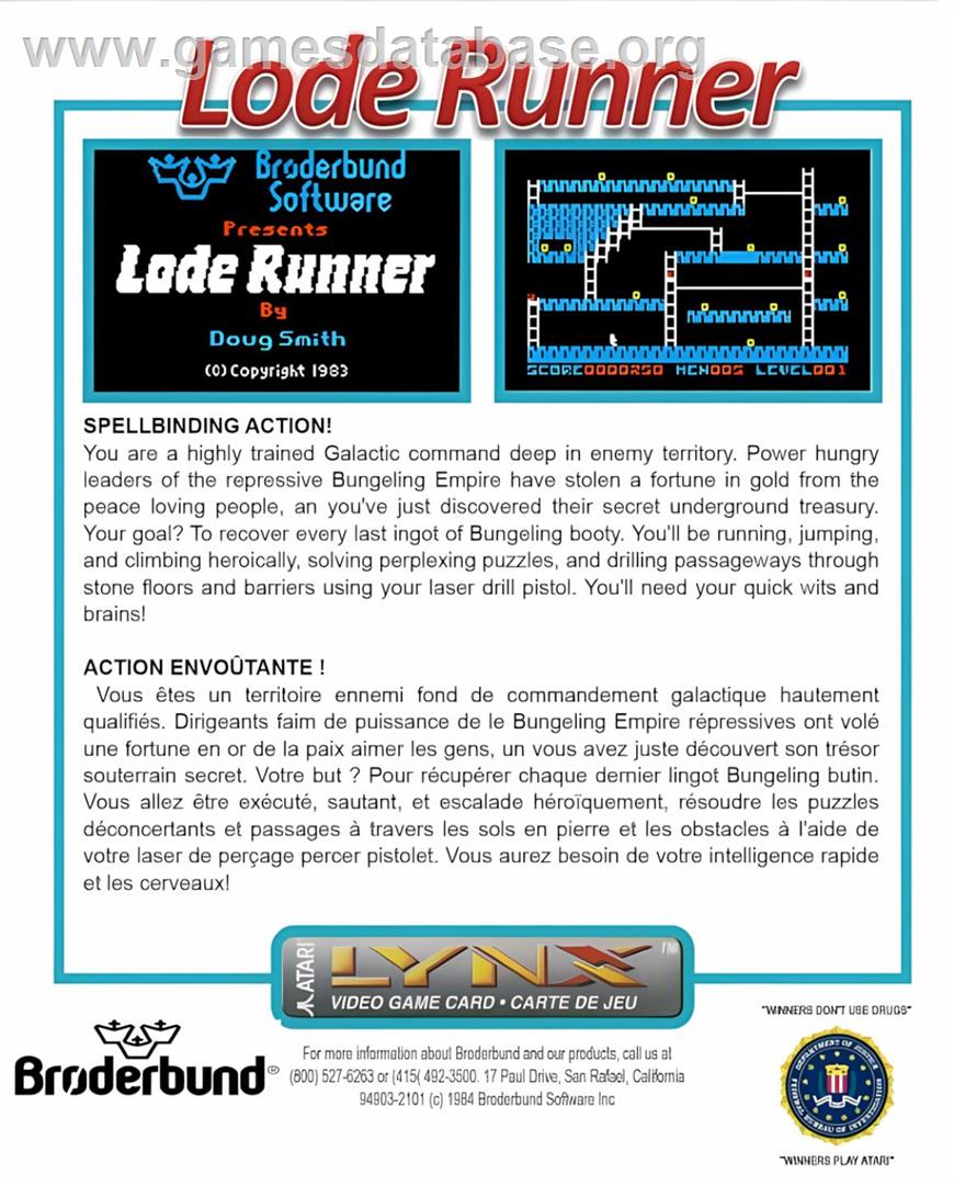 Lode Runner - Atari Lynx - Artwork - Box Back