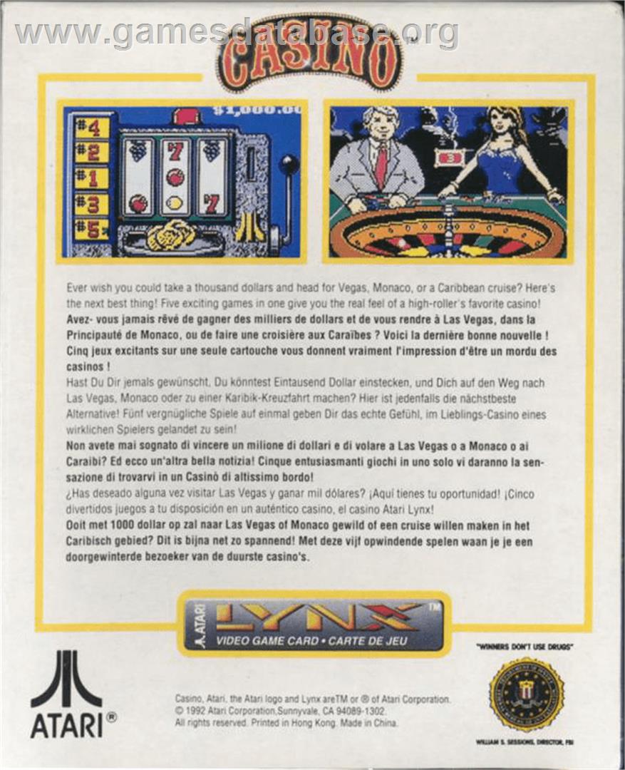 Lynx Casino - Atari Lynx - Artwork - Box Back