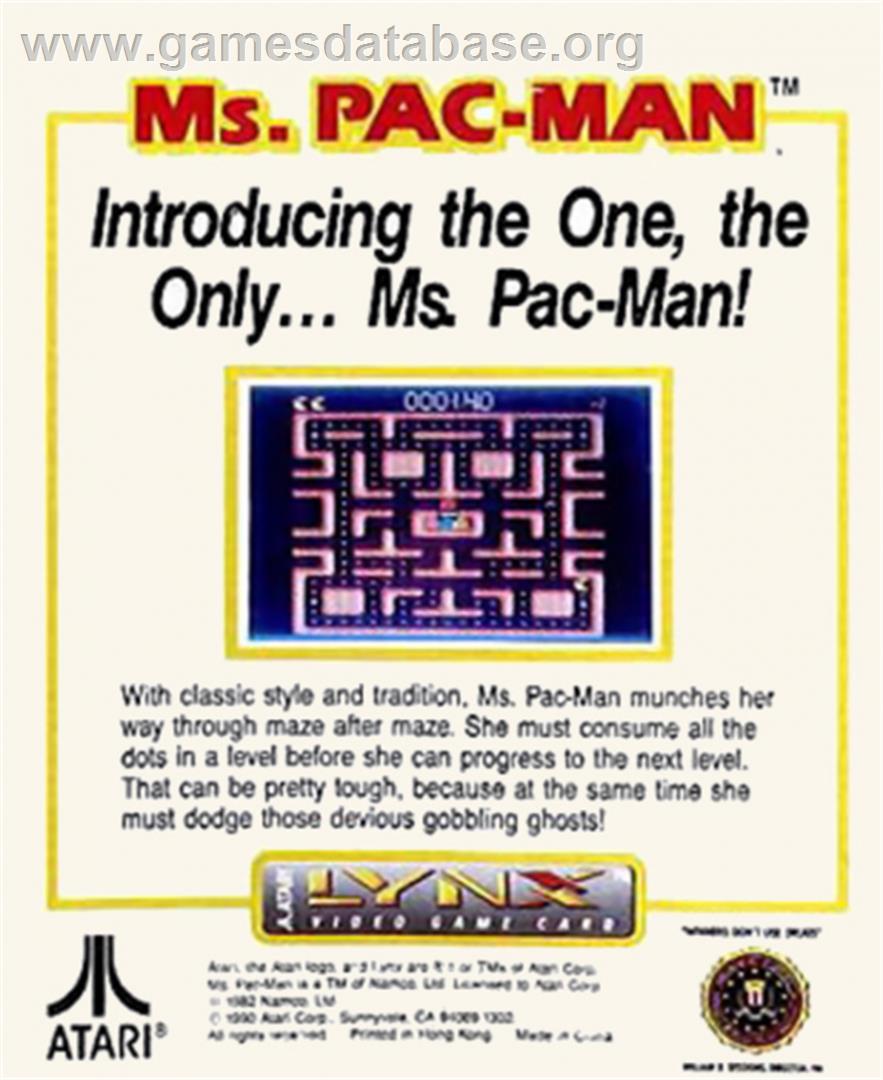 Ms. Pac-Man - Atari Lynx - Artwork - Box Back
