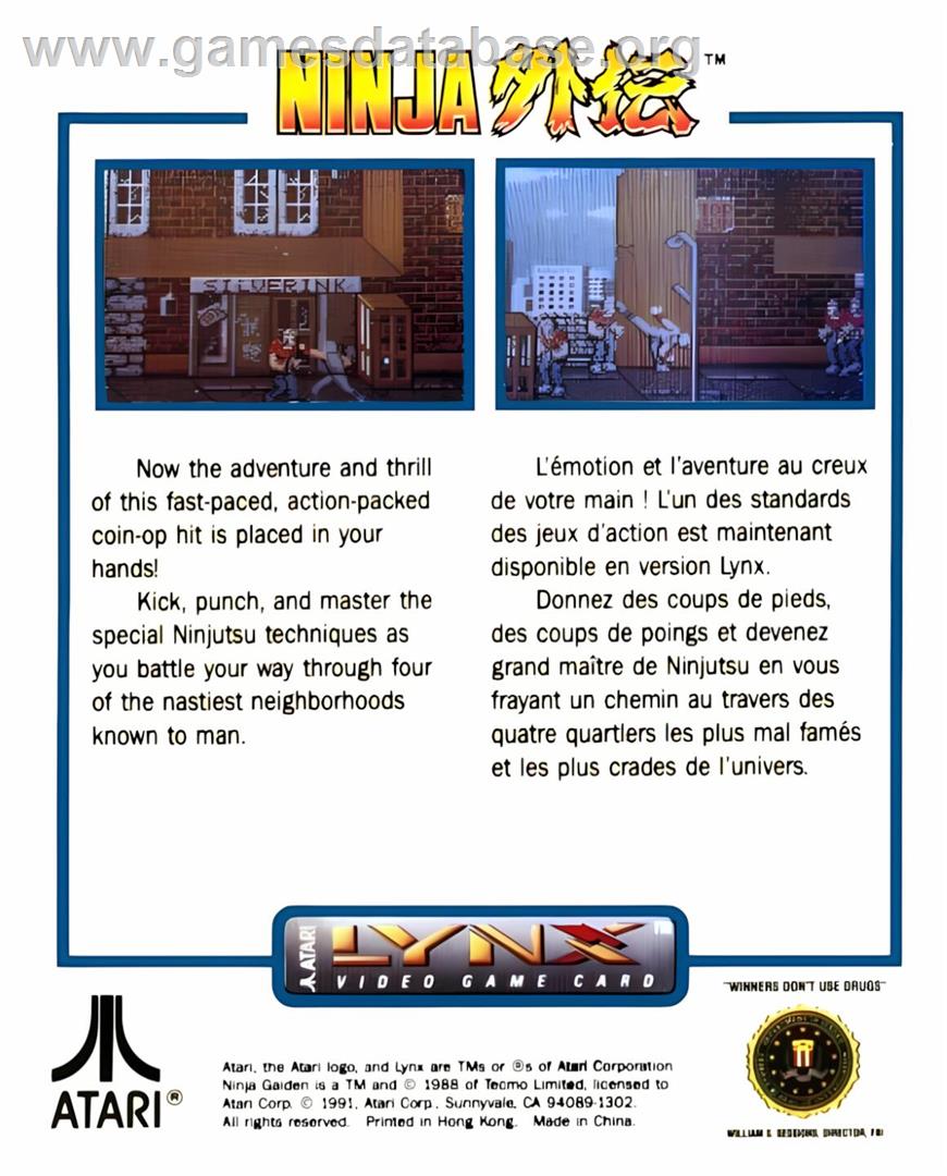 Ninja Gaiden - Atari Lynx - Artwork - Box Back