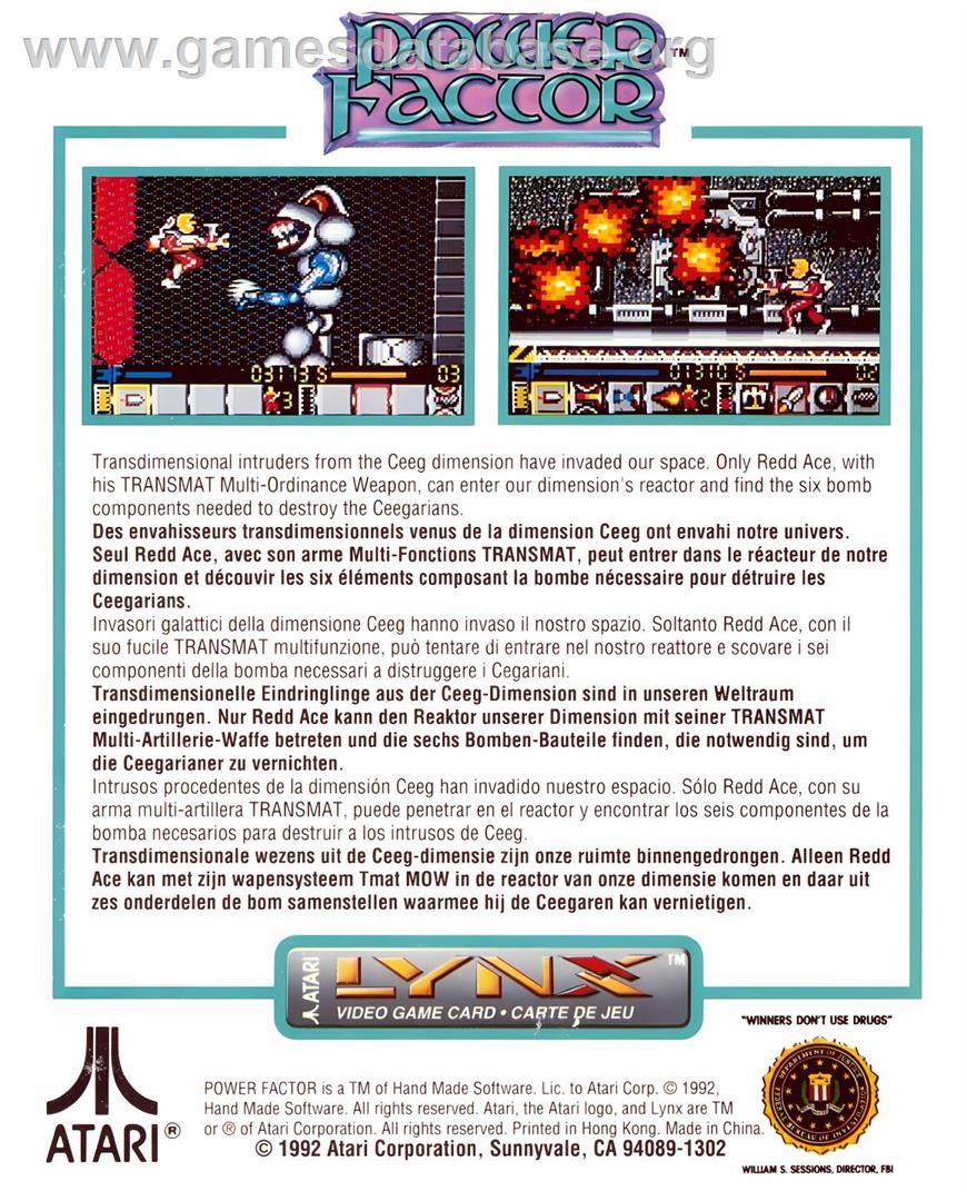 Power Factor - Atari Lynx - Artwork - Box Back