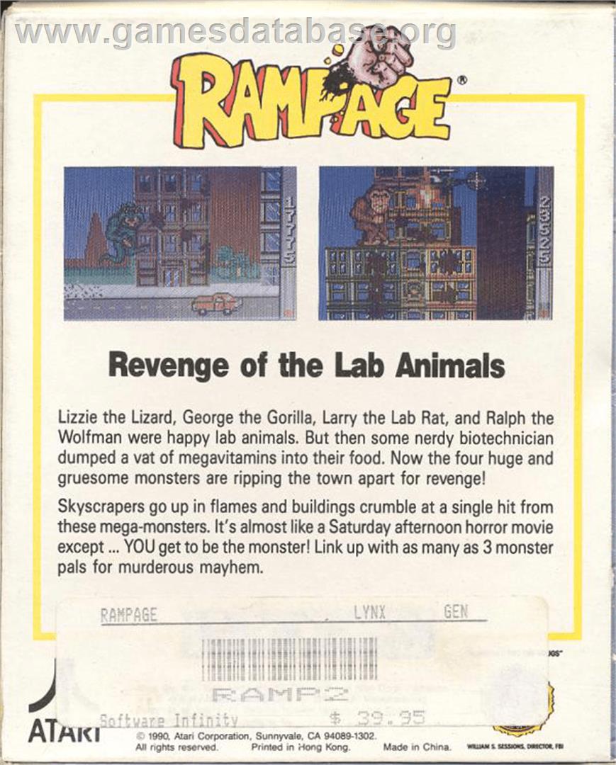 Rampage - Atari Lynx - Artwork - Box Back