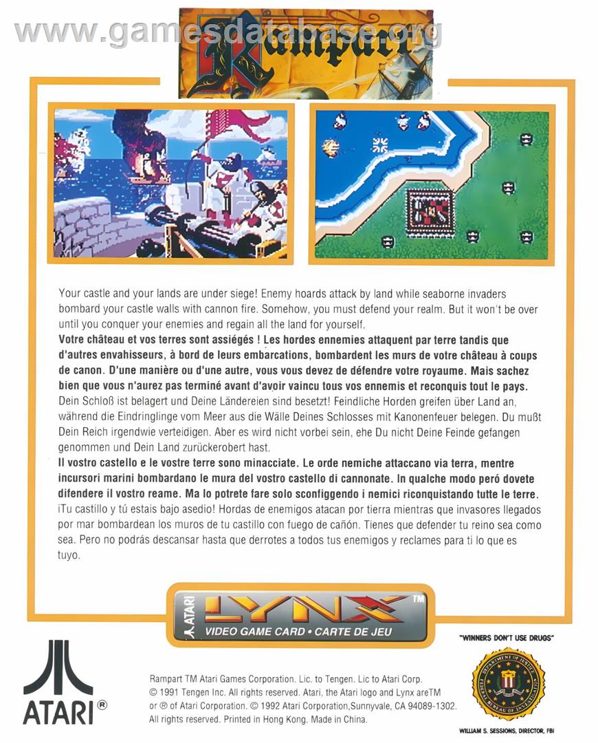Rampart - Atari Lynx - Artwork - Box Back