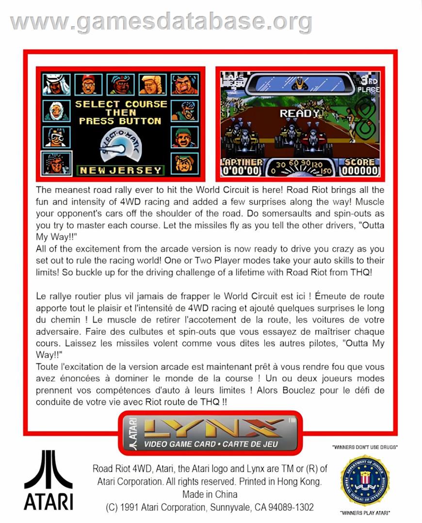 Road Riot 4wd - Atari Lynx - Artwork - Box Back