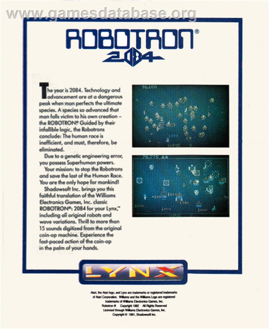 Robotron: 2084 - Atari Lynx - Artwork - Box Back