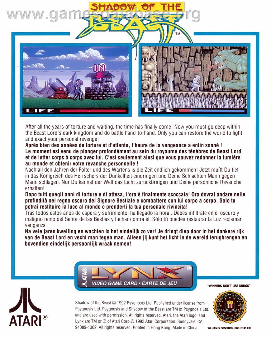 Shadow Of The Beast - Atari Lynx - Artwork - Box Back