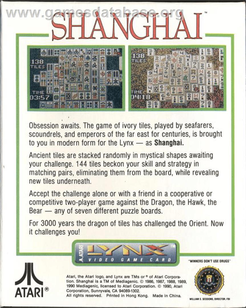 Shanghai - Atari Lynx - Artwork - Box Back