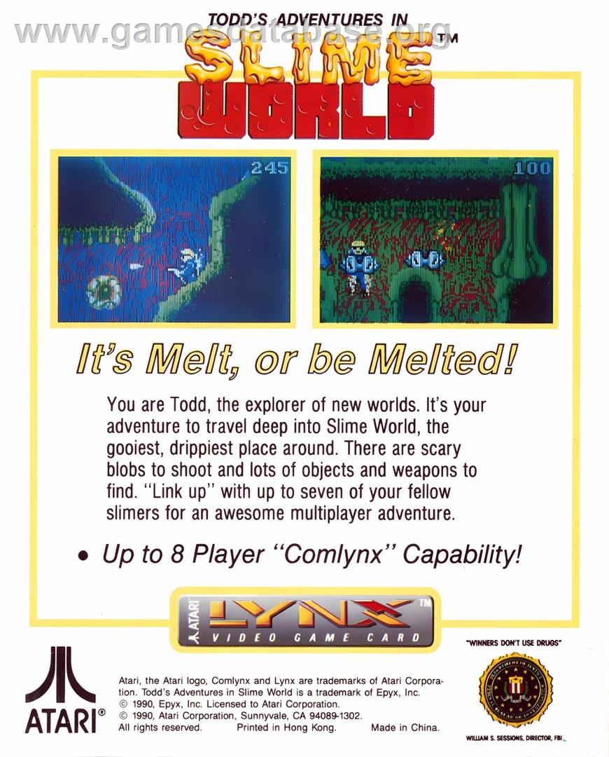 Todd's Adventures In Slime World - Atari Lynx - Artwork - Box Back