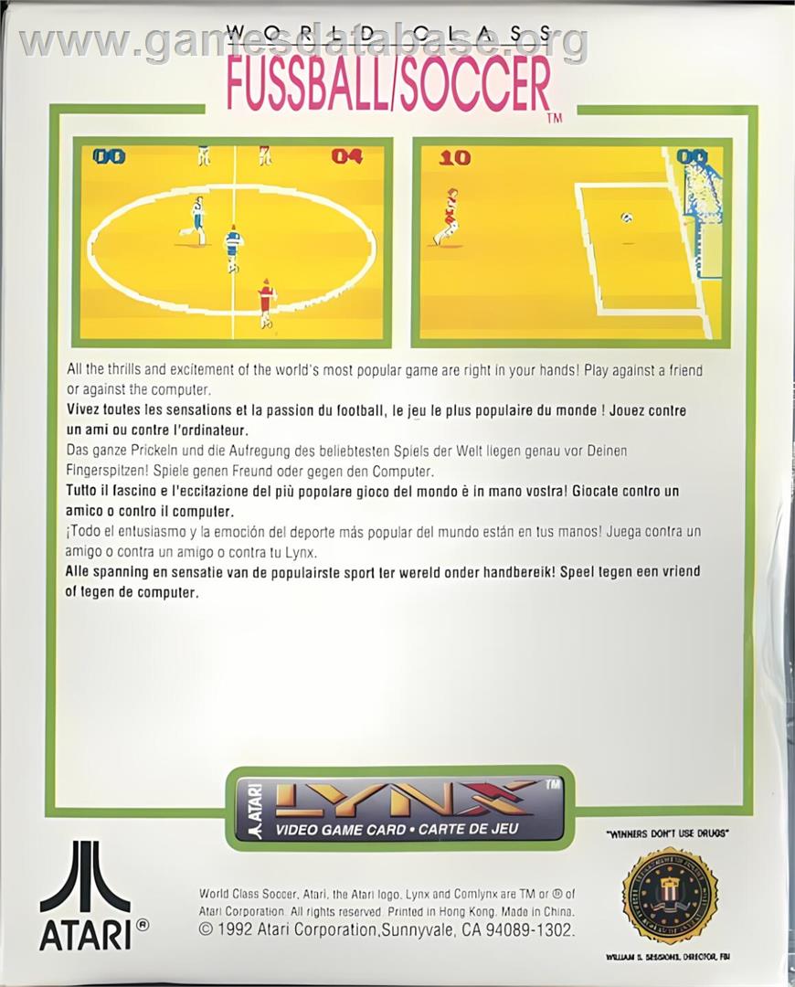 World Class Fussball/Soccer - Atari Lynx - Artwork - Box Back