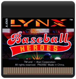 Cartridge artwork for Baseball Heroes on the Atari Lynx.