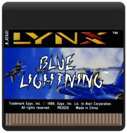 Cartridge artwork for Blue Lightning on the Atari Lynx.