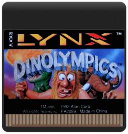 Cartridge artwork for Dinolympics on the Atari Lynx.