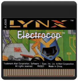 Cartridge artwork for Electrocop on the Atari Lynx.