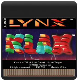 Cartridge artwork for Klax on the Atari Lynx.