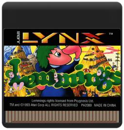 Cartridge artwork for Lemmings on the Atari Lynx.
