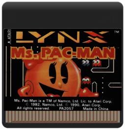 Cartridge artwork for Ms. Pac-man on the Atari Lynx.