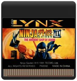 Cartridge artwork for Ninja Gaiden 3 - The Ancient Ship Of Doom on the Atari Lynx.