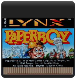 Cartridge artwork for Paperboy on the Atari Lynx.