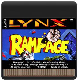 Cartridge artwork for Rampage on the Atari Lynx.