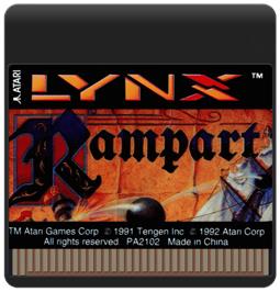 Cartridge artwork for Rampart on the Atari Lynx.