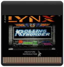 Cartridge artwork for Rolling Thunder on the Atari Lynx.