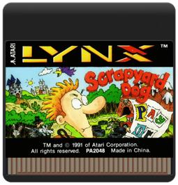 Cartridge artwork for Scrapyard Dog on the Atari Lynx.