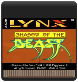 Cartridge artwork for Shadow Of The Beast on the Atari Lynx.