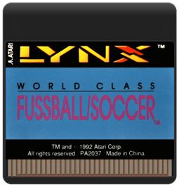 Cartridge artwork for World Class Fussball/Soccer on the Atari Lynx.