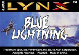 Top of cartridge artwork for Blue Lightning on the Atari Lynx.