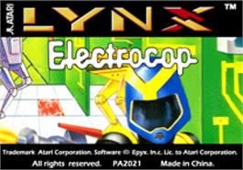 Top of cartridge artwork for Electrocop on the Atari Lynx.