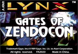 Top of cartridge artwork for Gates of Zendocon on the Atari Lynx.