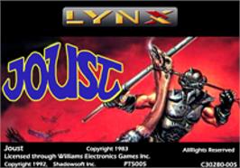 Top of cartridge artwork for Joust on the Atari Lynx.