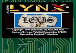 Top of cartridge artwork for Lexis on the Atari Lynx.