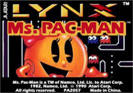 Top of cartridge artwork for Ms. Pac-man on the Atari Lynx.