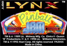 Top of cartridge artwork for Pinball Jam on the Atari Lynx.