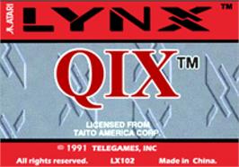 Top of cartridge artwork for QIX on the Atari Lynx.