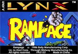 Top of cartridge artwork for Rampage on the Atari Lynx.