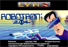 Top of cartridge artwork for Robotron: 2084 on the Atari Lynx.