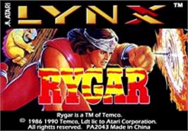 Top of cartridge artwork for Rygar on the Atari Lynx.