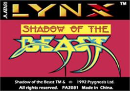 Top of cartridge artwork for Shadow of the Beast on the Atari Lynx.