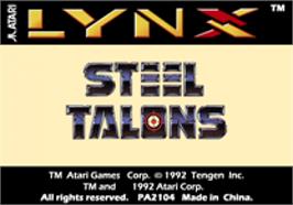 Top of cartridge artwork for Steel Talons on the Atari Lynx.