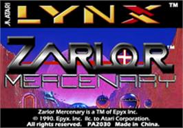 Top of cartridge artwork for Zarlor Mercenary on the Atari Lynx.