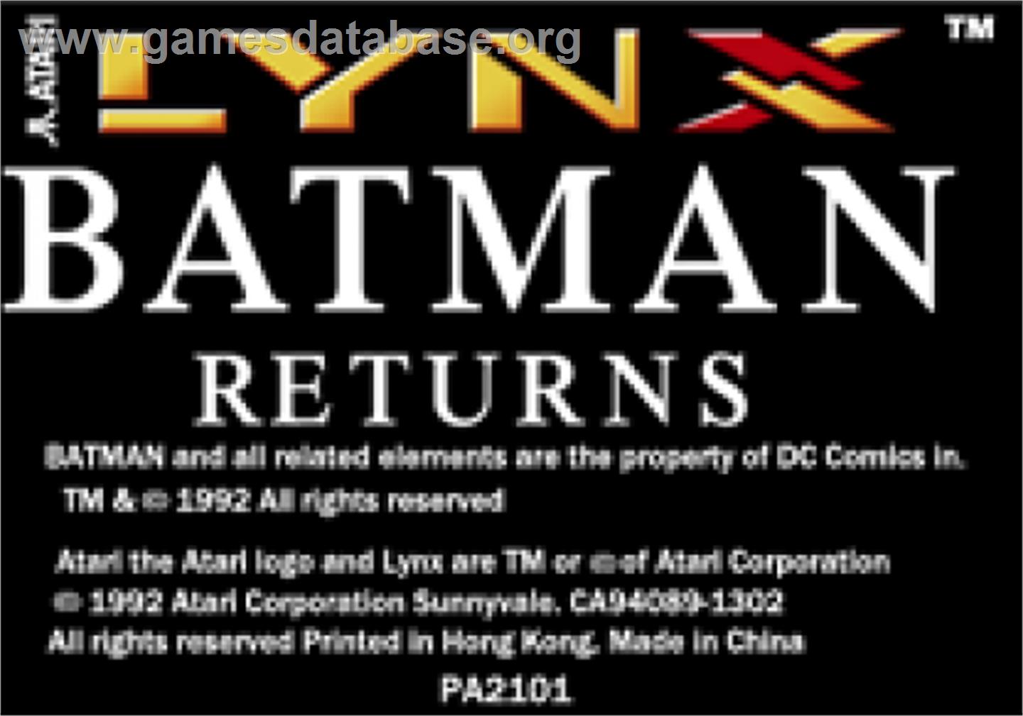 Batman Returns - Atari Lynx - Artwork - Cartridge Top