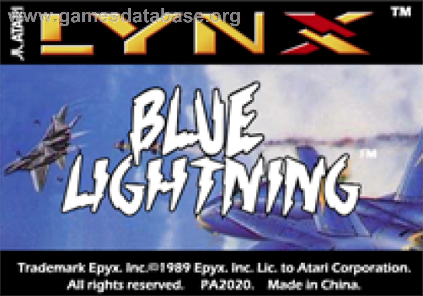 Blue Lightning - Atari Lynx - Artwork - Cartridge Top